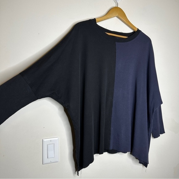 PLANET by Lauren G Pima Cotton Two Tone Crew Swing  Tee Black Midnight OS - Picture 3 of 6